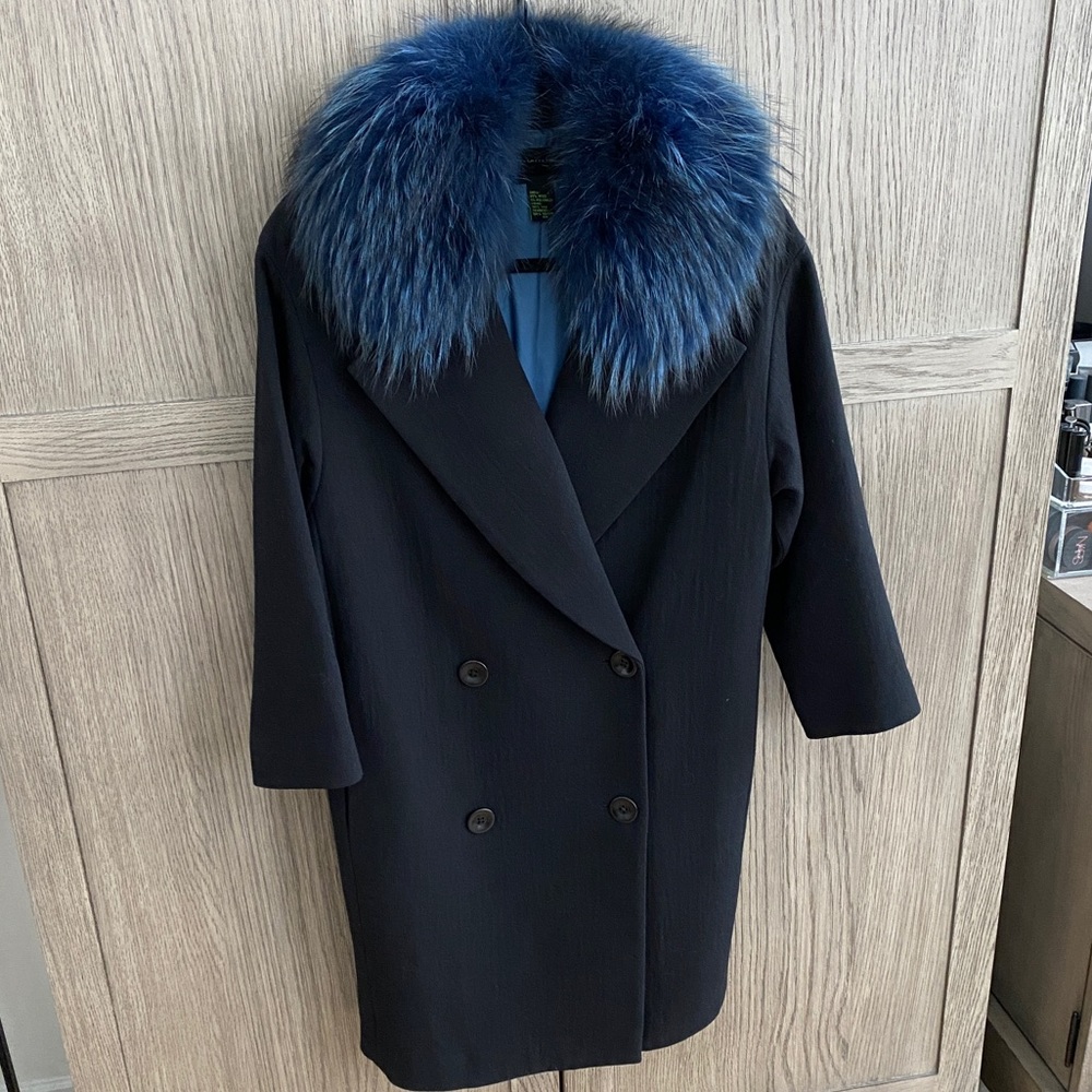 Shanghai Tang Wool Coat w/Raccoon fur collar